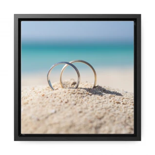 Marriage Rings on the Beach - Square Framed Photo - Gallery Canvas Wraps