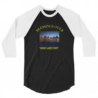 Blessings Over Michigan 3/4 Sleeve Raglan Shirt - For Him or For Her